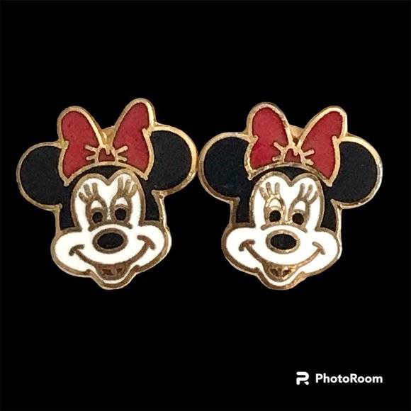 Vintage Disney Minnie Mouse Earrings Post Stud Pierced Disneyana Signed Charms - Picture 2 of 10